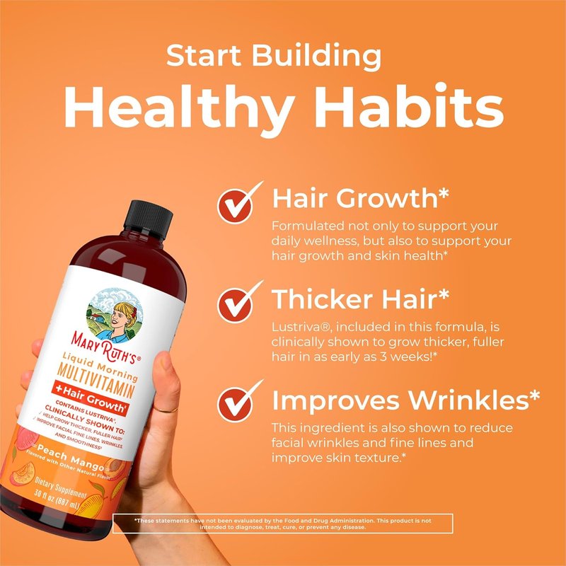 MaryRuth's Liquid Morning Multivitamin - Hair Growth & Iron Supplement | Vegan, Non-GMO, 30oz