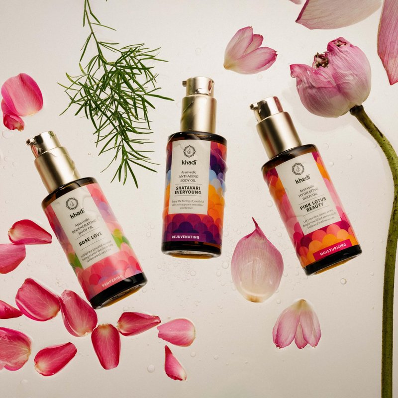 khadi PINK LOTUS BEAUTY Ayurvedic Hydrating Body Oil - Balancing & moisturizing sensual oil - 100% plant-based & natural - 3.38 fl oz