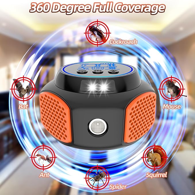 2026 360Â°Ultrasonic Mouse Repellent Plug in Indoor Pest Control for Rodent Mice Rat Squirrel Bat Roach Spider Ant Bug,Electronic Repellent Device Mouse Traps for Basement House Kitchen Garage(2pack)