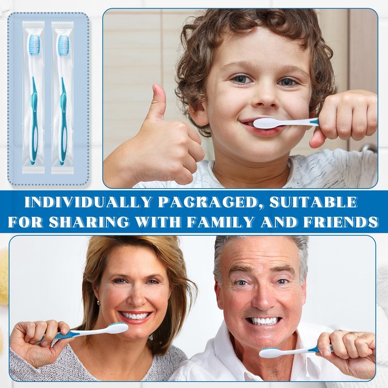 RimCereal 100 Pcs Prepasted Disposable Toothbrushes Individually Wrapped Pre Pasted Soft Bristle Tooth Brush Travel Toothbrush for Camping Guestroom Car Office School Hotel Homeless Gifts (Blue)