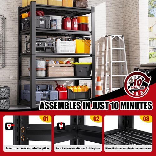 **Regine Switzerland Heavy Duty Garage Shelving - 3000 lbs Capacity, Adjustable 5-Tier Metal Unit | 78"x46"x20"**