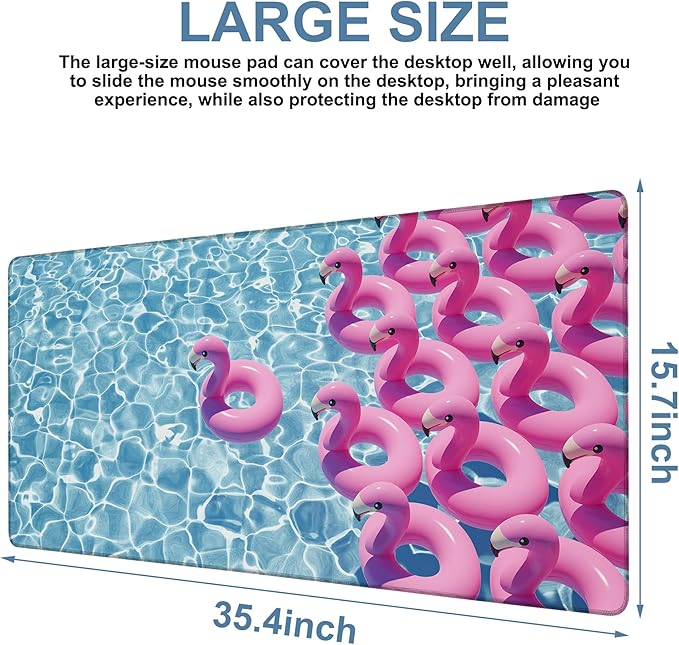 NITAHHHY Gaming Desk Pad Large Extra Length Pink Flamingos Mouse Pad Keyboard Laptop Non-Slip Waterproof with Rubber Base Thick Stitched Edge Mouse Mat for Office Home 35.4 x 15.7 Inches