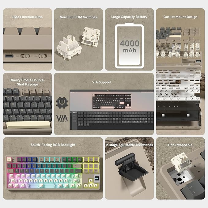 Rainy75 QK87 75% Keyboard with Multimedia Screen, QMK/VIA Wireless Gaming Keyboard, Creamy Mechanical Key Board,3-Mode RGB Custom Gasket Hot Swappable for Windows&Mac, POM Linear Switch (Green Brown)