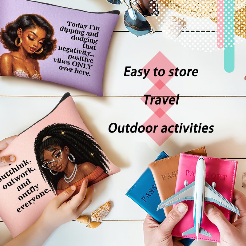 Silkfly 24 Pcs African American Gifts Black History Month Black Girl Women Makeup Cosmetic Bag Afro Queen Inspirational Canvas Toiletry Travel Organizer Purse African American Party Favor