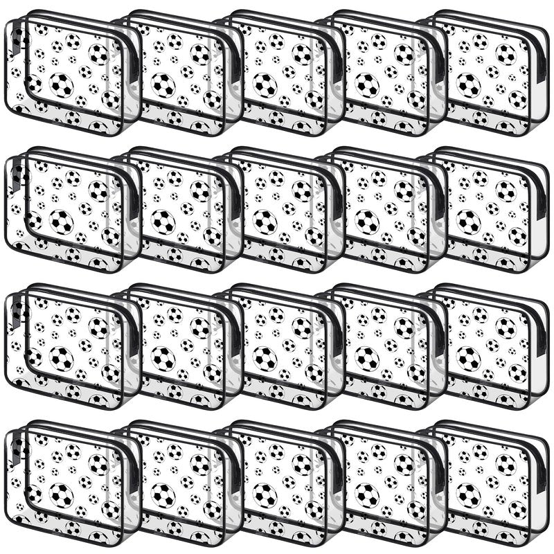 Kacctyen 20 Pcs Soccer Makeup Bags Bulk for Girls Women Football Team Party Favors Goodie Snack Bags 8 x 6 x 2.4'' Clear Cosmetic Bag Bulk for Soccer Mom Accessories PVC Toiletry Pouch with Zipper