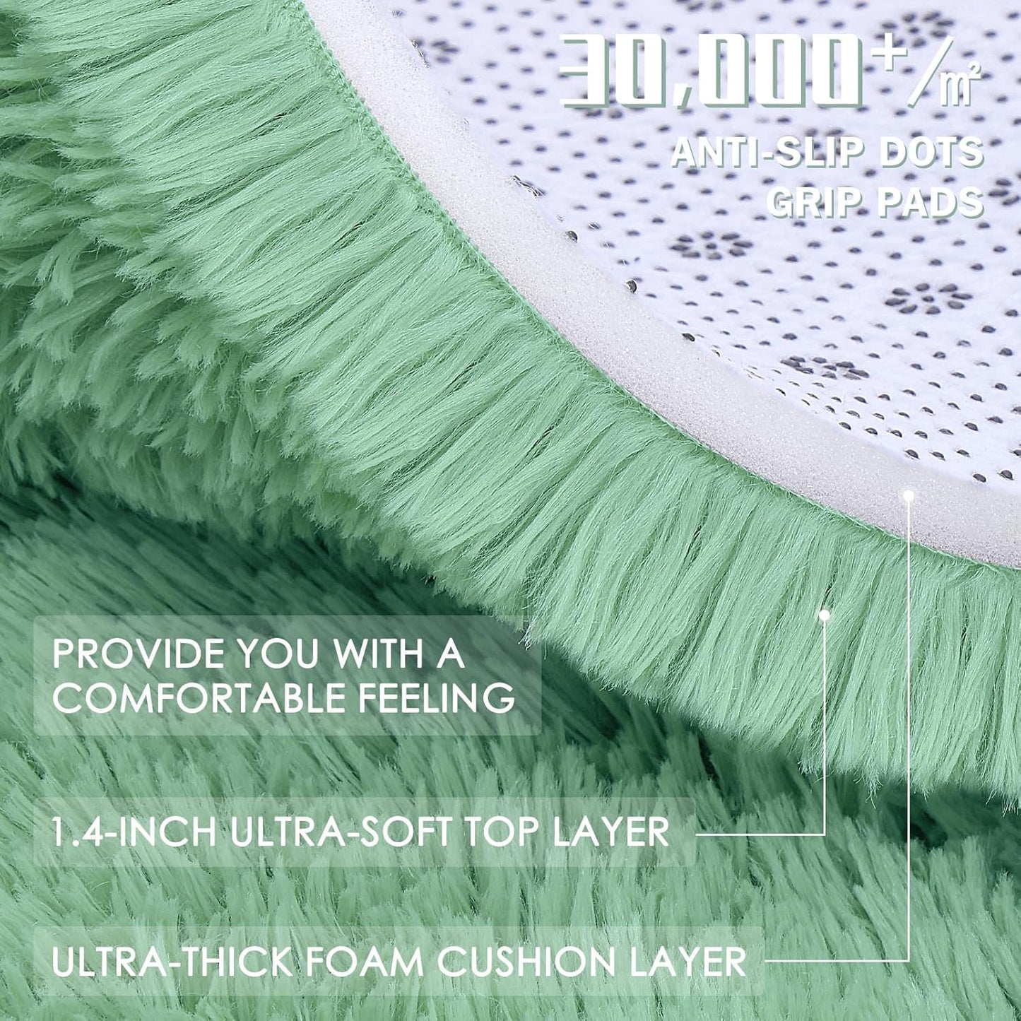 OLANLY Round Mint Green Area Rug - Soft & Fluffy 6 ft Machine Washable Carpet for Bedroom & Living Room Decor