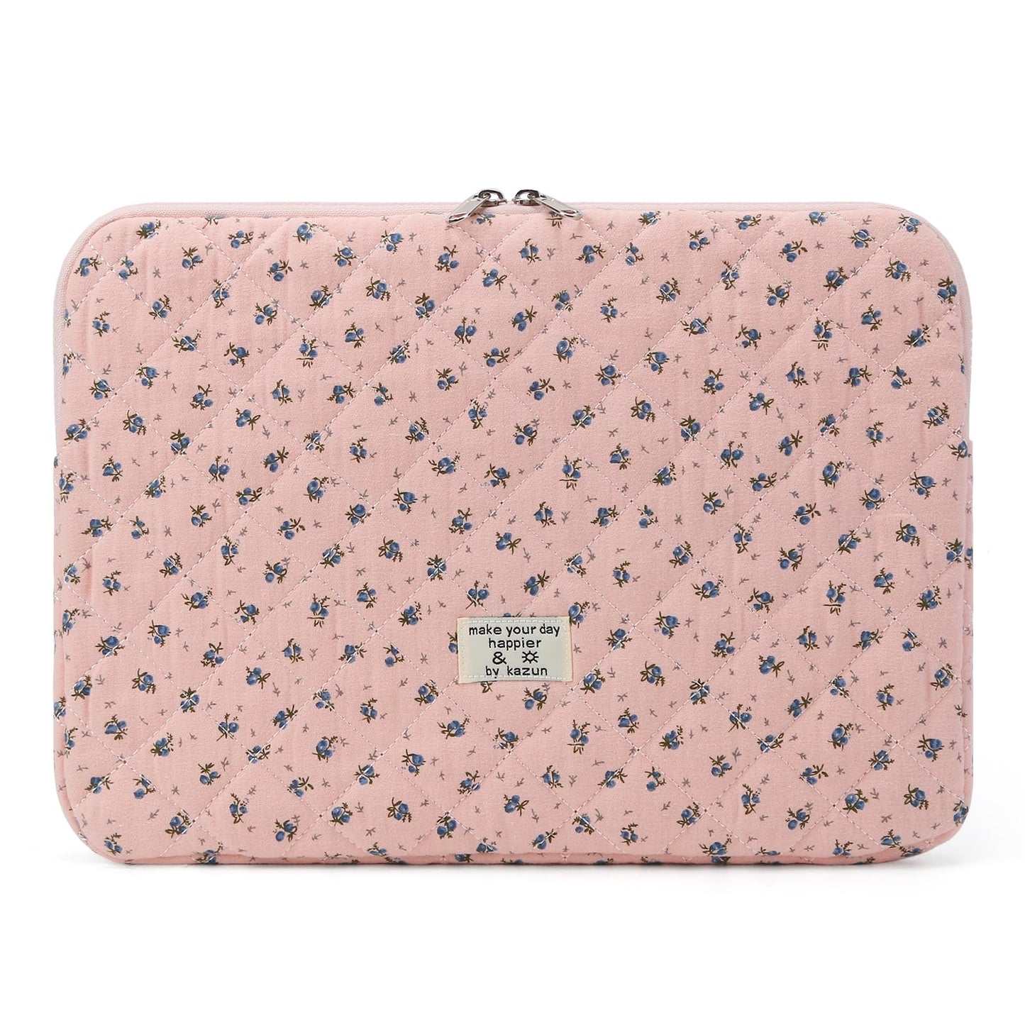 Puffy Laptop Sleeve 13-15.6 Inch Cute Quilted Laptop Protective Case Padded Floral Computer Sleeve for MacBook (A-Dark Pink, 13 Inch)
