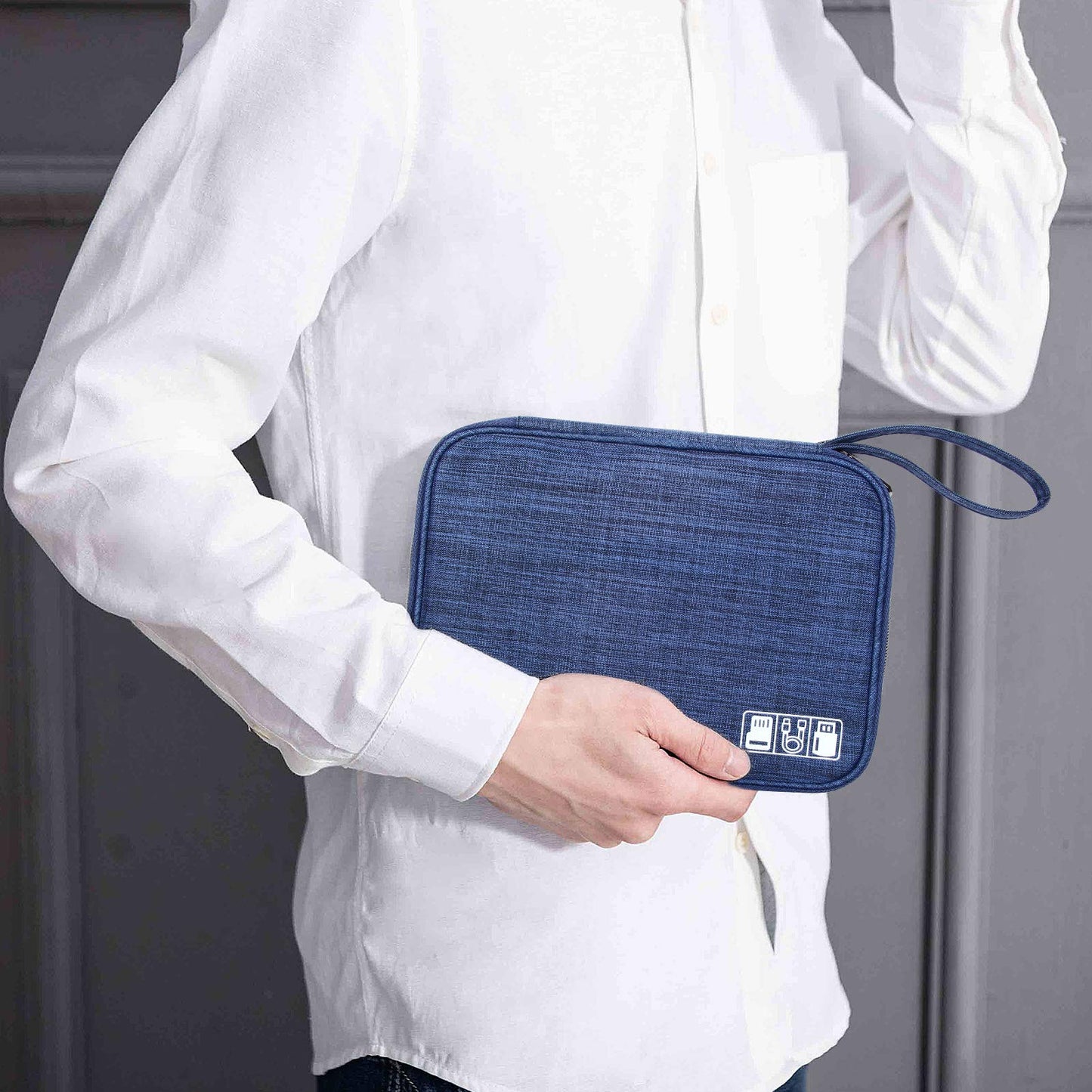 SELLYFELLY Travel Electronics Organizer Portable Cable Organizer Bag for Storage Electronic Accessories Case for Cord,Phone,Charger,Flash Drive (Navy Blue)