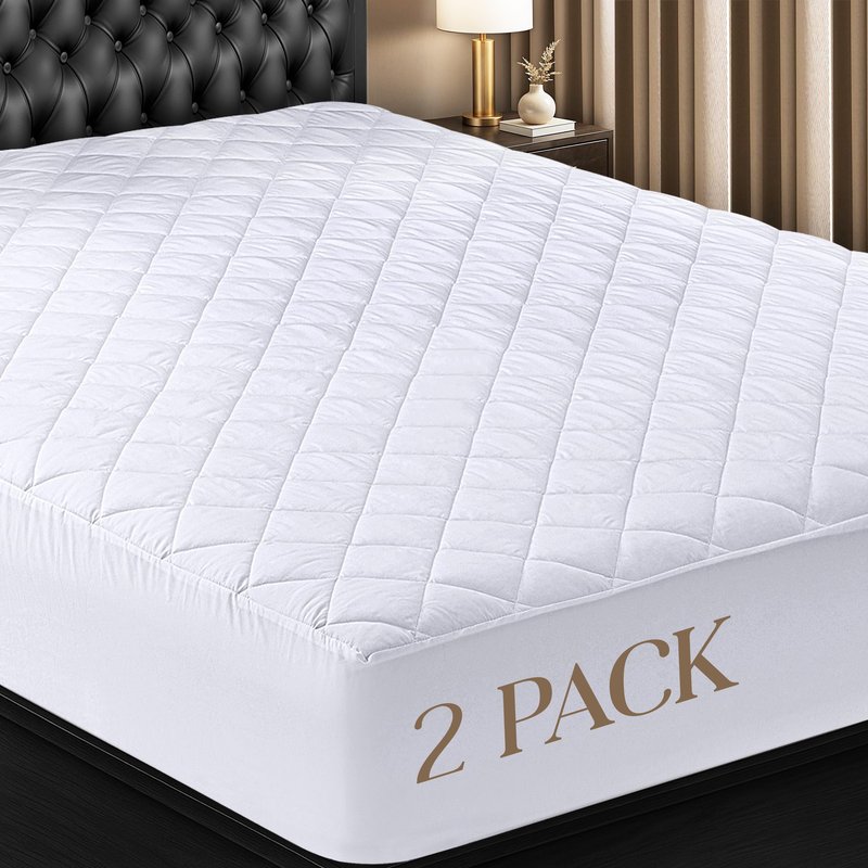 Utopia Bedding 2 Pack Quilted Fitted Mattress Pad, Twin Size, Elastic Fitted Mattress Topper Protector and Cover with Deep Pocket Stretches up to 16 Inches, Machine Washable (White)
