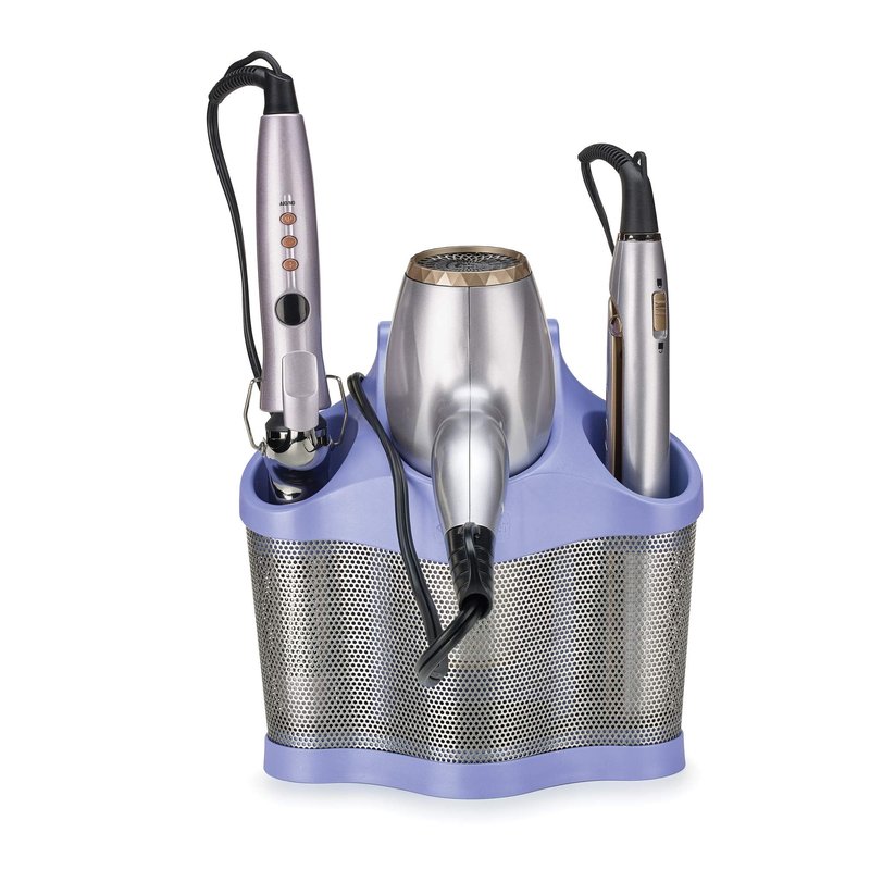 Polder Style Station, Hair Tool Organizer for Hair Dryer, Curling Iron, Hair Straightener, Easy-to-Store Hair Styling Station, Periwinkle and Silver