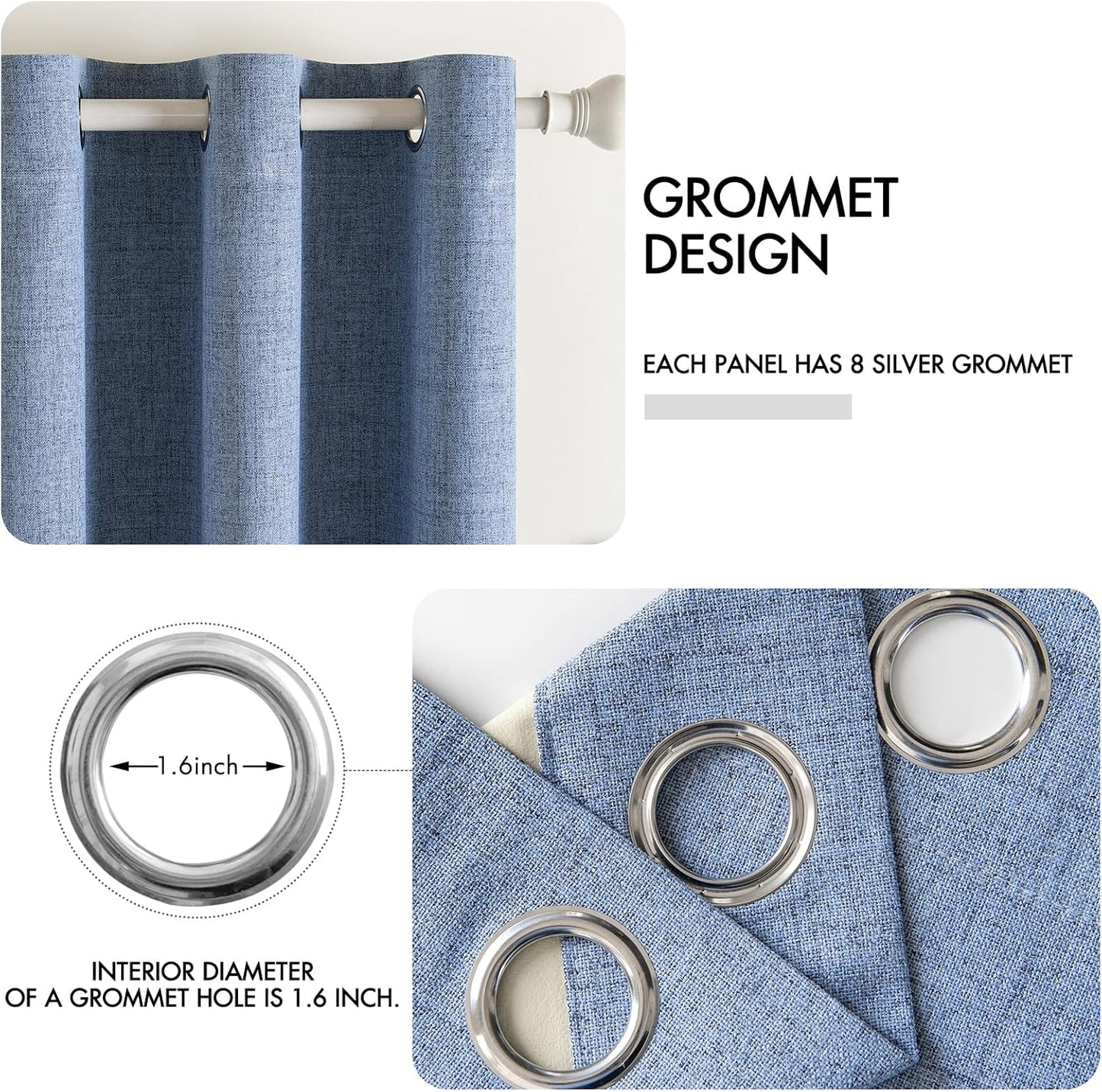MIULEE Blackout Curtains - 100% Thermal Insulated Linen Texture Drapes | Stone Blue, 52x90 Inch (2 Panels)