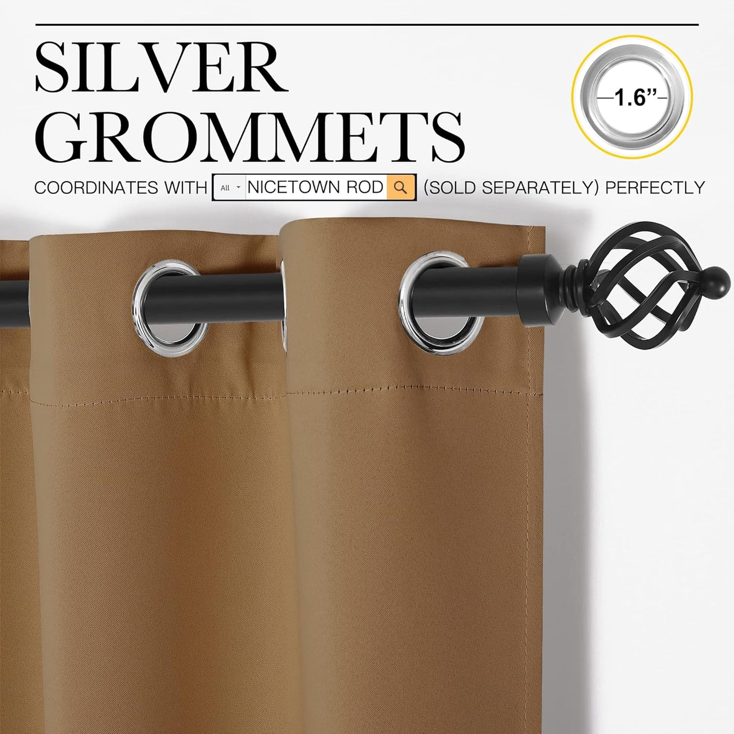 NICETOWN Blackout Curtains - Noise Reducing & Draft Blocking | 86-Inch Length, 2 Panels in Gold Brown
