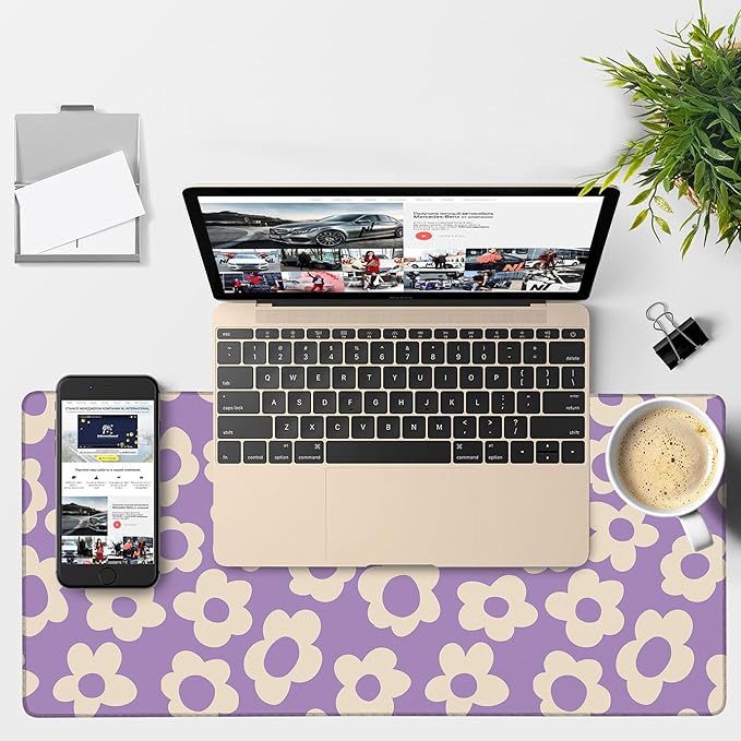 NITAHHHY Vintage Groovy Flowers Gaming Mouse Pad 3mm Thick Stitched Edge Waterproof Non-Slip Large Computer Keyboard Mouse Mat,Suitable for Office Entertainment Decorative Desk Pad 35.4 x 15.7 Inches