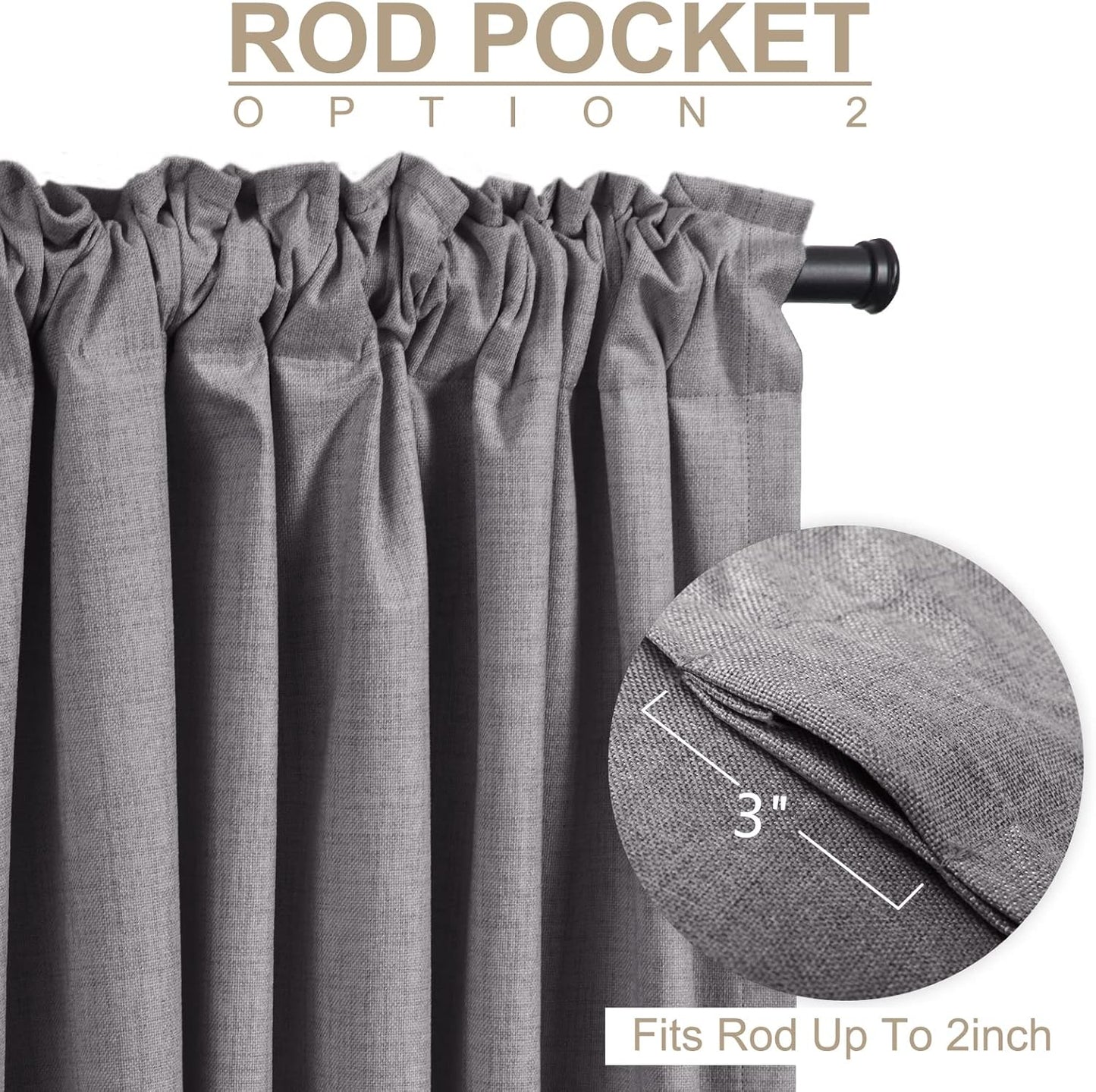 Regine Switzerland 100% Blackout Linen Curtains - Thermal Insulated Drapes | 84" Long, Dark Gray, 2 Panels Set