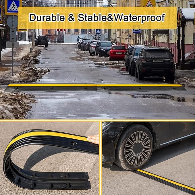 CXRCY Cable Protector Ramp 4 Pack of 1-Channel Rubber Hose Ramp,Driveway Guard,22046Lbs Capacity Heavy Duty Speed Bumps Hose Cord Protector Ramps for Driveway&Outdoor/Wire/Hose/Pipe Hider