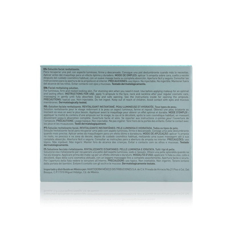 Martiderm Flash Ampoule for Women and Men with Hyaluronic Acid, Silica Complex and Tightening Proteins for Moisturising, Renewing and Inmediate Lifting Effect, 5 Ampoules.