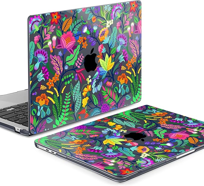 MEEgoodo Case for M5/M4/M3/M2 MacBook Air 13 inch 2026 2025 2024 2022, Fit Model A3449/A3240/A3113/A2681, Case Compatible with MacBook Air 13.6-inch, Bright Flowers & Tropic Leaves