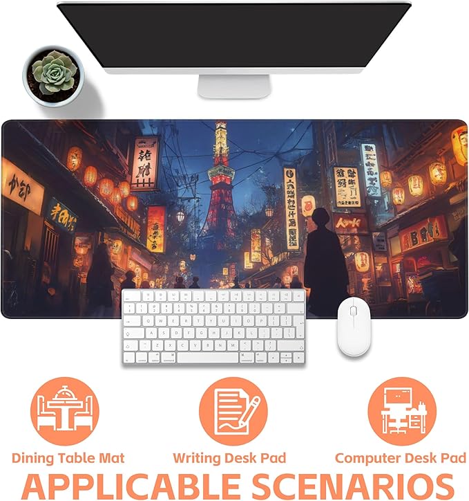NIYLYNSYN Mouse Pad Large Bustling Street in Tokyo Non-Slip Gaming Desk Mat with Stitched Edge Laptop Keyboard Desk Pad for Work Home Gaming (35.4 x 15.7 Inches)