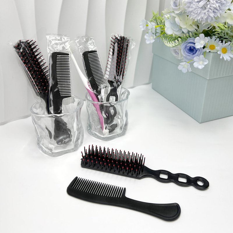 JoseHana Hair Brush and Comb Set, 100 Pcs Bulk for Homeless Individually Wrapped, Lightweight Hair Brush and Comb for Women Kids Hotel Travel (Black)
