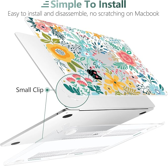 TWOLSKOO for MacBook Air 13 inch Case M5 2026 M4 2025 M3 M2 2024-2022 A3449 A3240 A3113 A2681, Plastic Hard Shell & Keyboard Cover & Screen Film for MacBook Air 13.6 inch Case, Abstract Flower