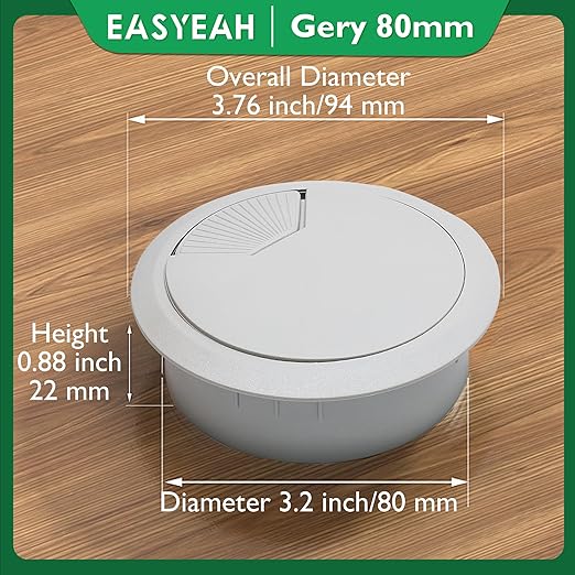 EASYEAH 2 Pcs Desk Grommet 3-1/8" / 80 mm, Desk Cord Hole Cover, Cable Grommet ABS Plastic, Desk Hole Grommet for Home & Office Pc, Detachable Adjustable Cable Cord Organizer-Light Grey