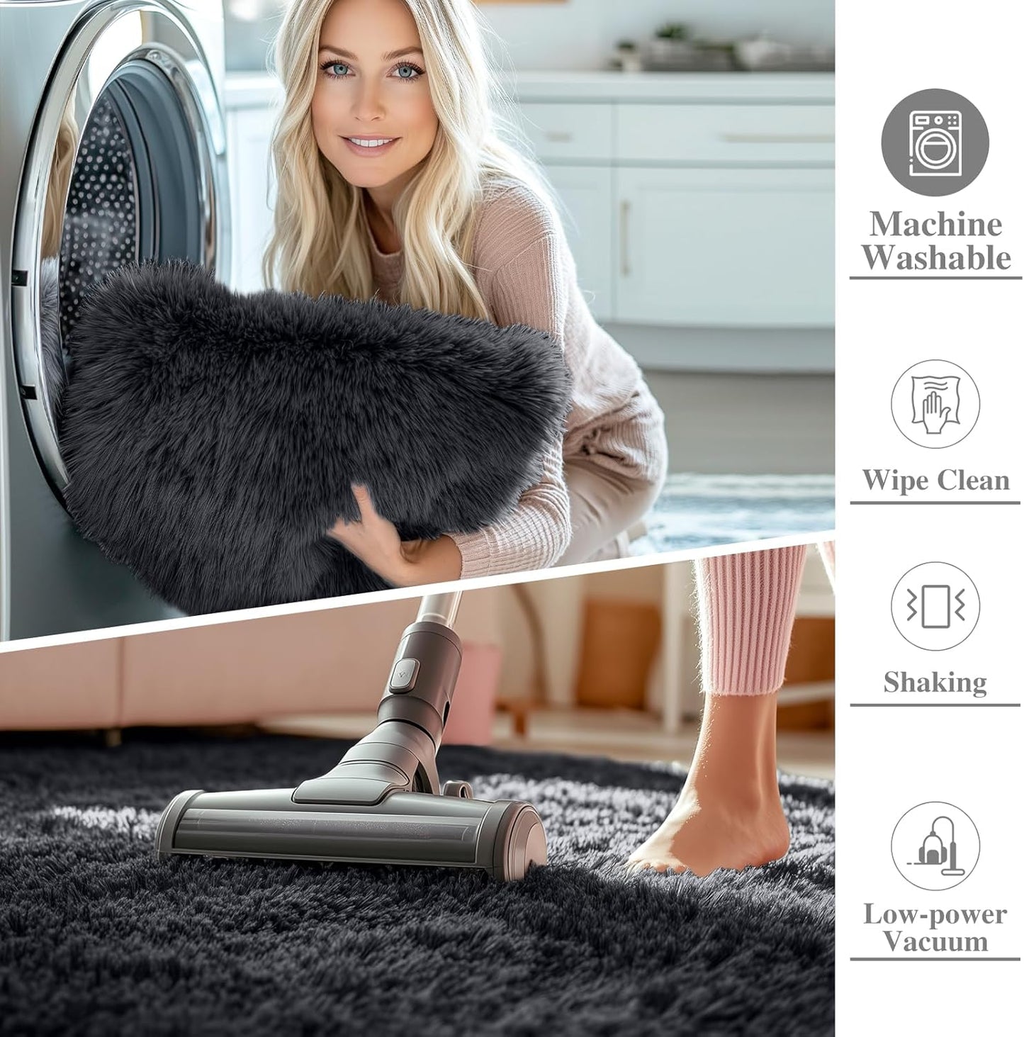 OLANLY Black Round Rug - Soft & Fluffy Machine Washable 6 ft Circle Area Rug for Bedroom & Living Room