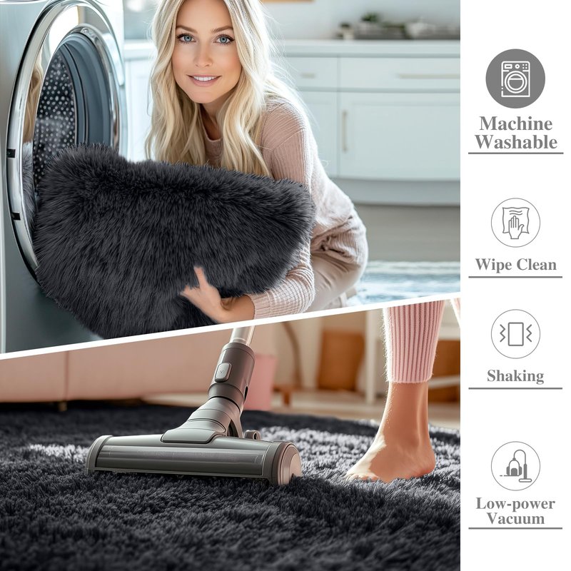 OLANLY 4x11 Area Rugs for Living Room Bedroom, Machine Washable Soft Fluffy Shaggy Bedside Rug, Indoor Floor Carpet for Kids Girls and Boys, Dorms, Nursery Rooms, Home Decor Aesthetic, Black