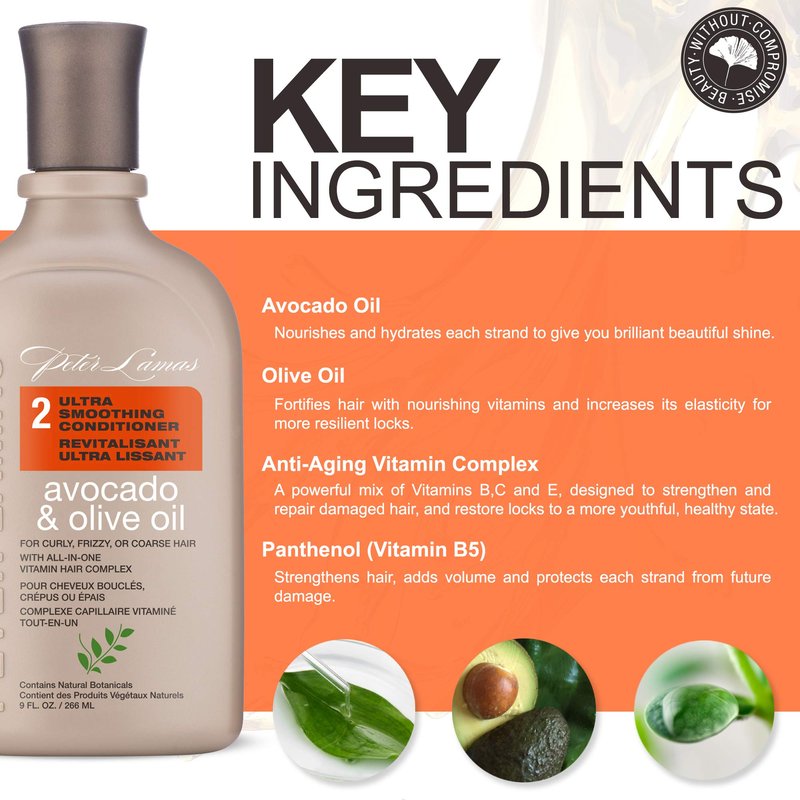 Peter Lamas Ultra Smoothing Conditioner (9 Oz) | Infused with Avocado and Olive Oil | Soften Hair, Increase Shine & Eliminate Frizz | For Curly, Frizzy, Coarse Hair | Vegan, Paraben & Sulfate-Free