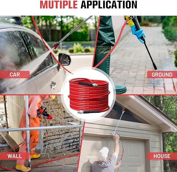50 FT Sewer Jetter Kit for Pressure Washer,Water Jet Drain Cleaning Hose with Corner Rotating Button Spring Nose 1/4" NPT Sewer Cleaning Tool High-Pressure Nozzles,5800 PSI
