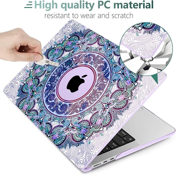 TWOLSKOO for MacBook Air 15 inch Case 2026 2025 2024 2023 Release M5 A3448 M4 A3241 M3 A3114 M2 A2941, Plastic Hard Shell & Screen Protector & Keyboard Cover & Trackpad Film, Purple Mandala