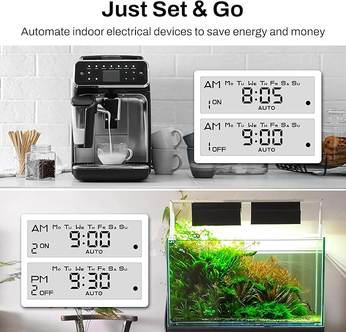 BN-LINK Indoor Digital Timer Outlet, Dual Outlet 7 Day Programmable Light Switch, 3 Prong Plug in Timers for Electrical Outlets, Lamps, Fans, 8 On/Off Programs, 2 Pack, 15A/1875W, ETL Listed