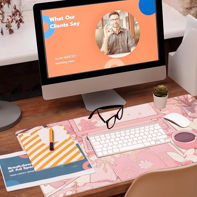 Eflxamz Large Gaming Mouse Pad for Desk,Pink Kawaii Anime Girl Desk Desk Mat,Kawaii Anime Desktop Desk Pad,Extended Big Computer Keyboard Mouse Pad with Non-Slip Base and Stitched Edge,35.4"x15.7"