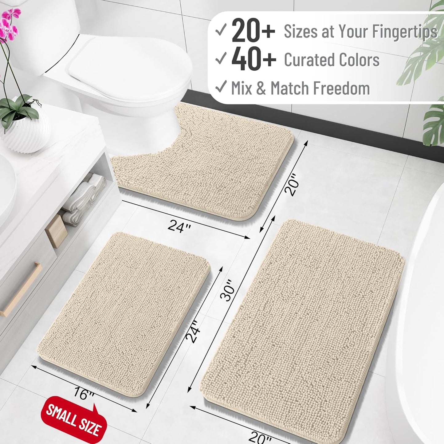 OLANLY Bathroom Runner Rugs - Extra Soft Chenille Bath Mats | Quick Dry, Machine Washable, 70x24, Sand
