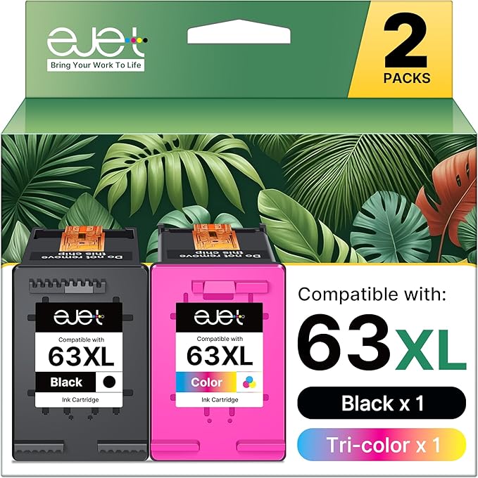 63XL Ink Cartridge Combo Pack Replacement for HP 63 Ink 63XL Ink Cartridges Black and Color for OfficeJet 3830 4650 5255 5258 4655 4652 3833 Envy 4520 4512 DeskJet 1112 3630 (1 Black,1 Tri-Color)