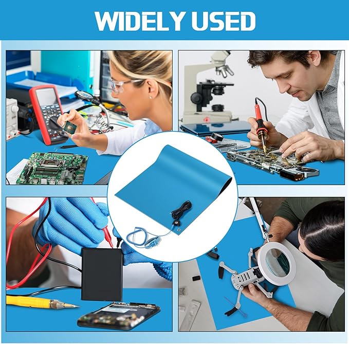 Relaxweex Anti-Static Mat Kits Includes Heat Resistant ESD Mats Anti Static Wrist Straps Grounding Cords Rubber Soldering Table ESD Pad for Computer PC Building Electronics Repair (1 Pack,24 x 35 in)