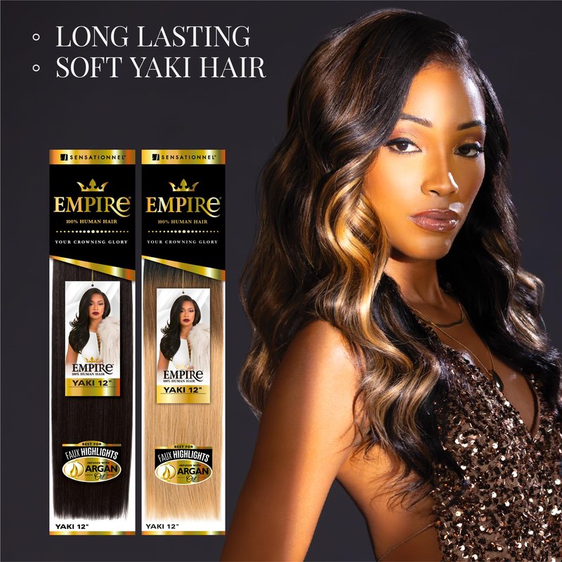 Sensationnel Empire yaki human hair - Tangle Free Weaving for Quick Weave and Sew in Styles for Faux Highlights and Fauxmiddlepart Leave Out - 1 Pack (12 inch, 4 MEDBROWN)