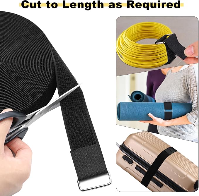 YMCRLUX 1.5"x32ft Hook and Loop Straps with 30 Metal Buckles, Adjustable Fastening Cable Straps, Cut-to-Length Cinch Strap, Reusable Nylon Securing Cord Ties for Organizer or Storage, Black