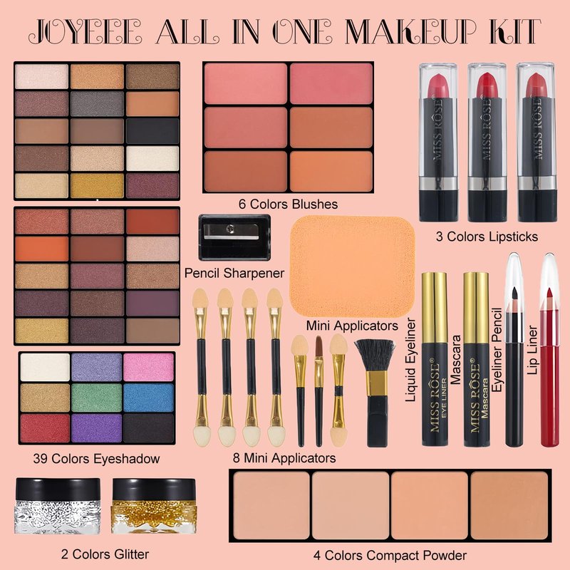 Joyeee All-in-One Makeup Gift Set Carry All Makeup Kit Women Full Kit With Makeup Bag Concealer Lipgloss Lipstick Blush Foundation Face Powder Eyeshadow Palette Cosmetic Palette #8