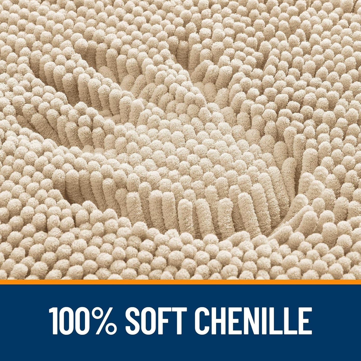 OLANLY U-Shaped Toilet Rug - Extra Soft Chenille Bath Mat, Quick-Dry & Non-Slip - 20x20, Beige