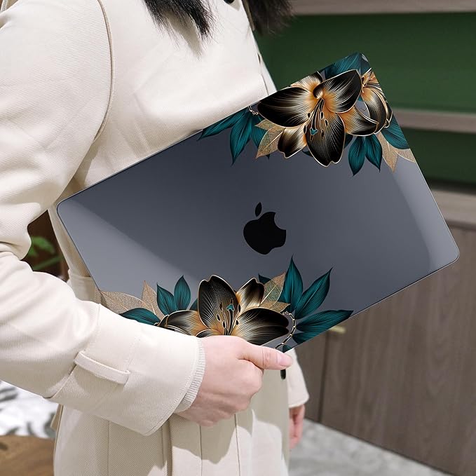 MEEgoodo for M5/M4/M3/M2 MacBook Air 15 inch Case 2026 2025 2024 2023, Case Fit Model (A3448/A3241/A3114/A2941) for MacBook Air 15.3 inch, Golden Lilies