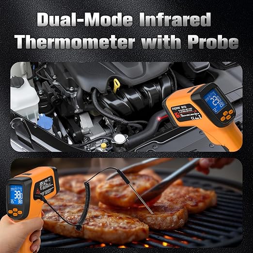 Surpeer Infrared Thermometer Temperature Gun, Non-Contact Digital Laser Temp -58°F to 1472°F, K-Type Probe -58°F to 572°F, for Cooking, Pizza Oven, BBQ, HVAC, Home & Industrial