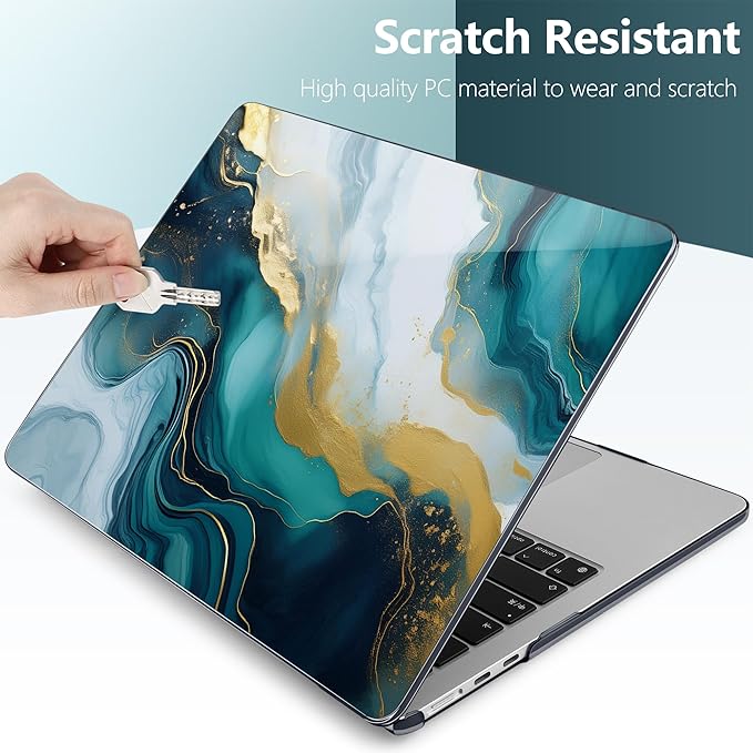 TWOLSKOO for MacBook Air 15 inch Case 2026 2025 2024 2023 Release M5 A3448 M4 A3241 M3 A3114 M2 A2941, Plastic Hard Shell & Screen Protector & Keyboard Cover & Type C Adapter, Graphite Marble