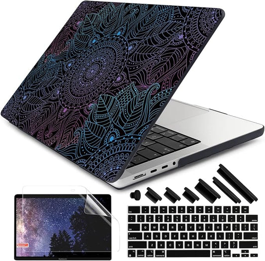 DONGKE Compatible with MacBook Pro 16 Inch Case (2026-2021 Release, M5 M4 M3 M2 M1 Pro/Max Chip), Plastic Hard Shell Cover with Keyboard Cover & Screen Protector for MacBook Pro 16", Colorful Mandala