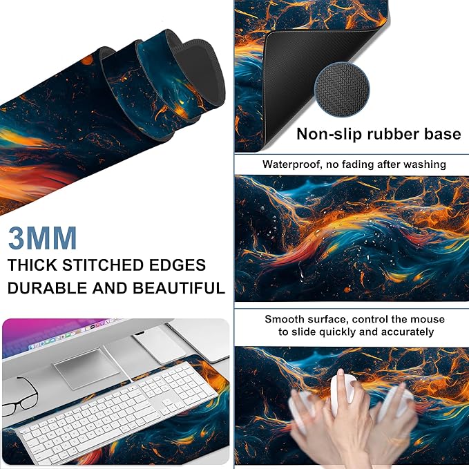 NITAHHHY Gaming Desk Pad Large Extra Length Abstract Colorful Art Mouse Pad Keyboard Laptop Non-Slip Waterproof with Rubber Base Thick Stitched Edge Mouse Mat for Office Home 35.4 x 15.7 Inches