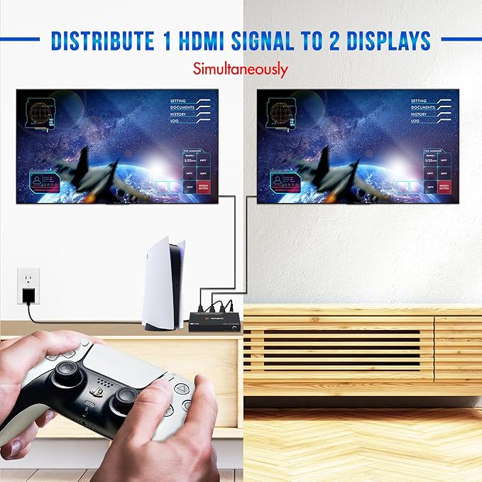 J-Tech Digital HDMI Splitter 1 in 2 Out 4K 60Hz 18Gbps – 1x2 HDMI 2.0 Hub for Multiple Monitors Duplicate/Mirror Screen, Premium Ultra HD [JTD4KSP0102]