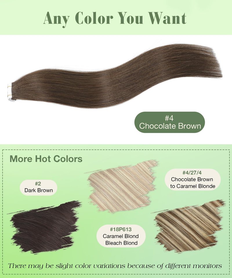 SURNEL Tape in Hair Extensions Human Hair 14 inch 20pcs 50g Straight Tape inHair Extensions Color 4 Medium Brown Hair Extensions(#4-14)