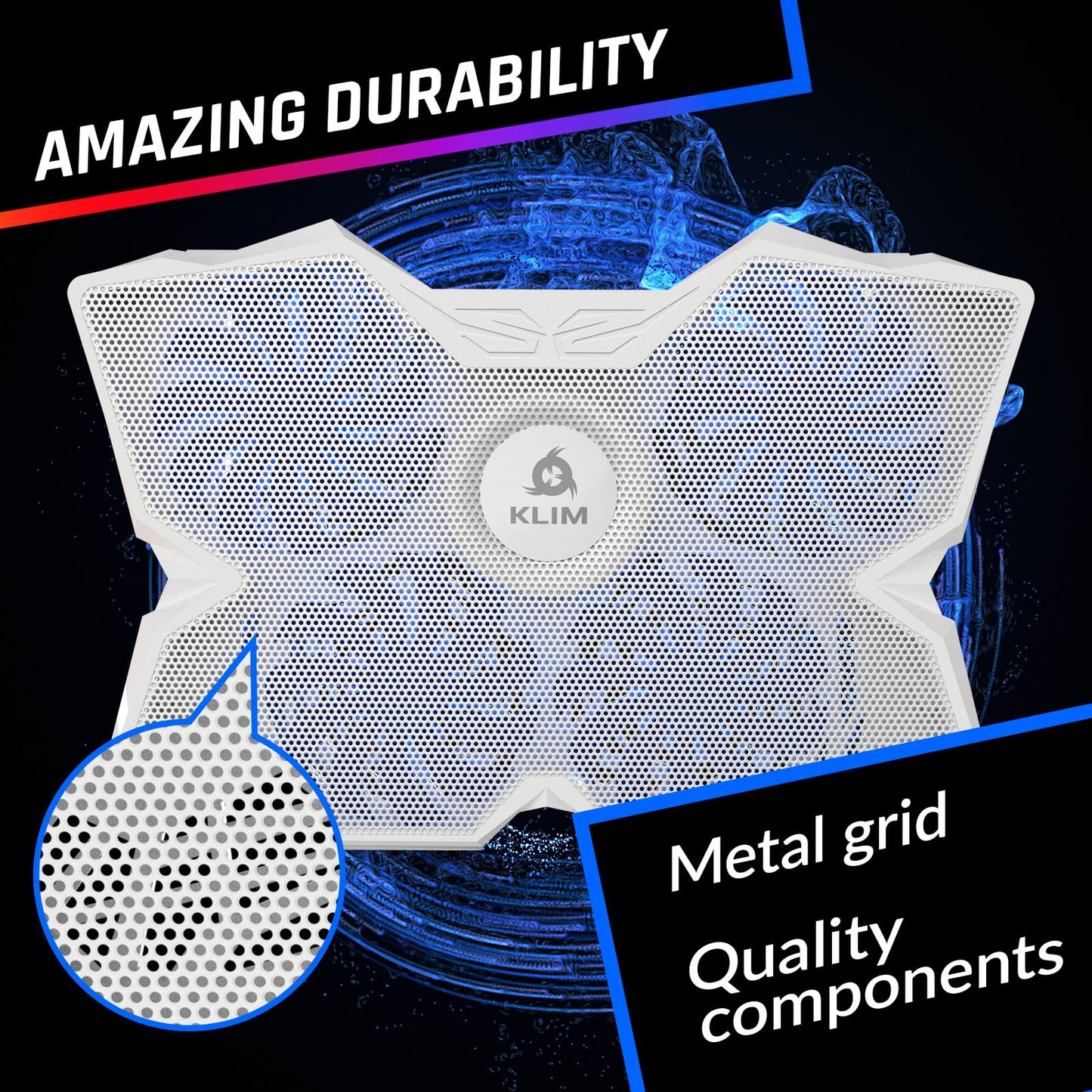 KLIM Wind Laptop Cooling Pad - More Than 500 000 Units Sold - New - The Most Powerful Rapid Action Cooling Fan - Laptop Stand with 4 Cooling Fans at 1200 RPM - USB Fan - PS5 PS4 - Full White
