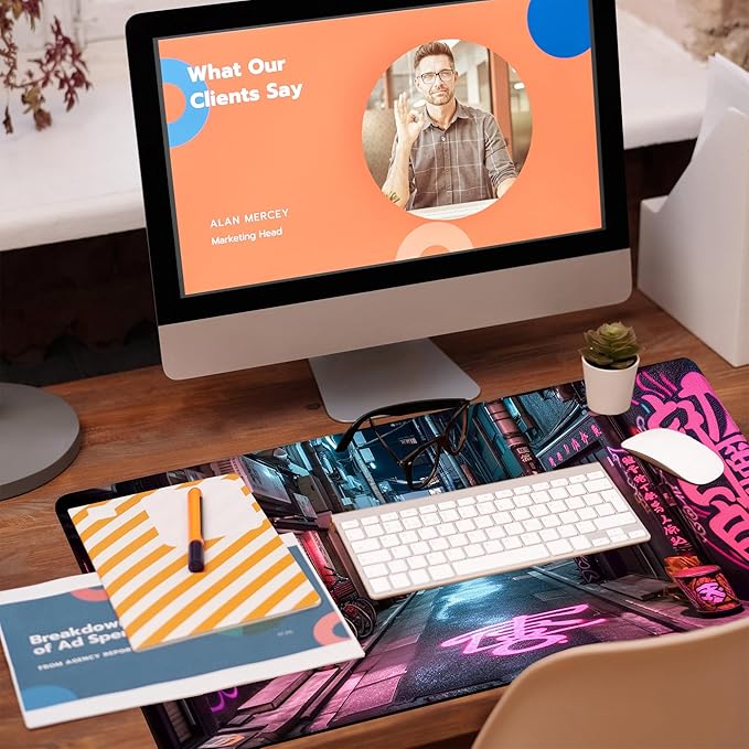 KOAIWPAE Desk Pad, Anime City Street Scene Desk Mat, Pink Neon Street Large Gaming Mouse Pad for Desk, 31.5"x15.7" Extended Big Computer Keyboard Mouse Pad with Non-Slip Base and Stitched Edge