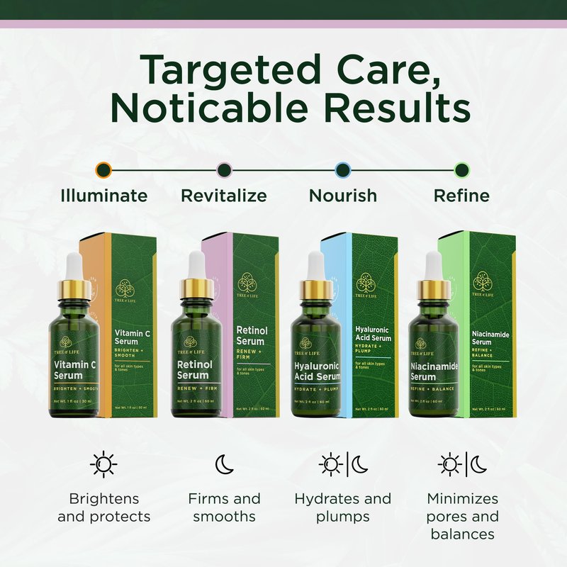 Tree of Life Beauty Retinol Serum, Skin Smoothing Face Oil for Dark and Age Spots and Fine Lines, Facial Serums for Dry and Sensitive Skin Care with Hyaluronic Acid for Soft Skin, 2 Fl Oz (pack of 2)