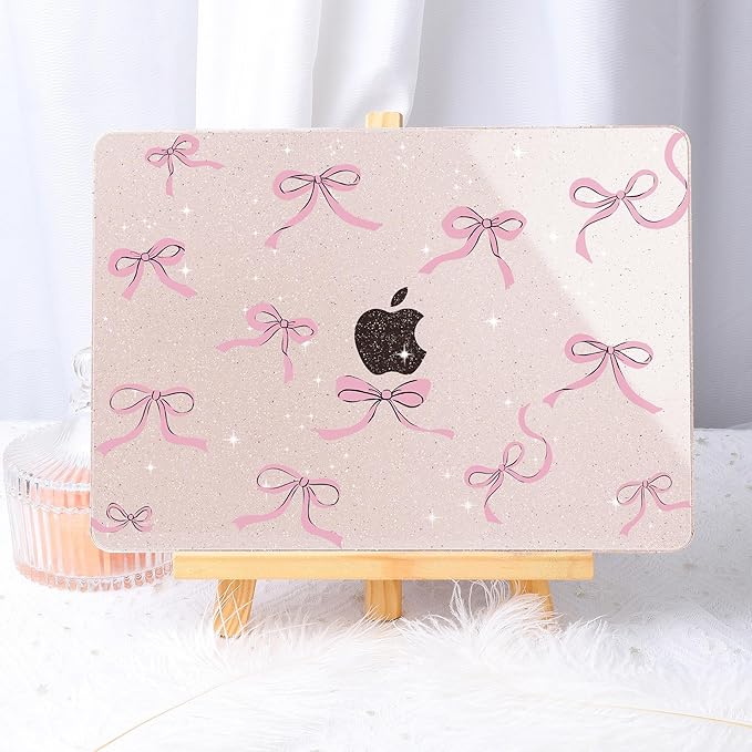 May Chen Case for MacBook Air 13/13.6 inch M5 A3449 M4 A3240 M3 A3113 M2 A2681, 2026 2025 2024-2022, Plastic Hard Shell with Keyboard Cover & Screec Protector, Sakura Pink Glitter Bow
